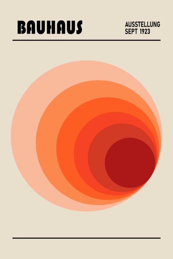 Bauhaus Orange Tone Circles Poster, framed canvas wall art
