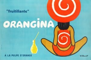 Bernard Villemot Fruitillante Orangina Poster, Vintage Drink Advertising Wall Art