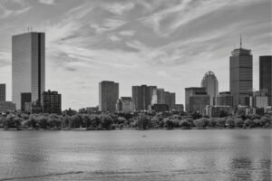 Black and White Boston Skyline from Charles River Print Frame Poster and Cityscape Picture Canvas Wall Art
