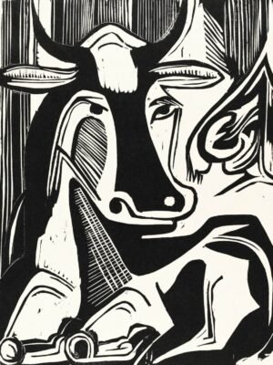 Black and White Large Cow Lying Down Print canvas wall art and framed picture