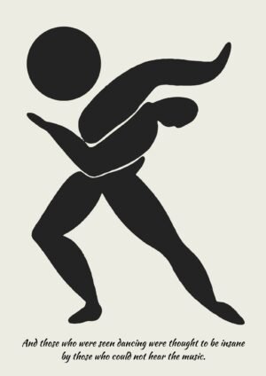 Black and White Minimalist Abstract Mid Century Dancing Art Print framed poster and canvas wall art