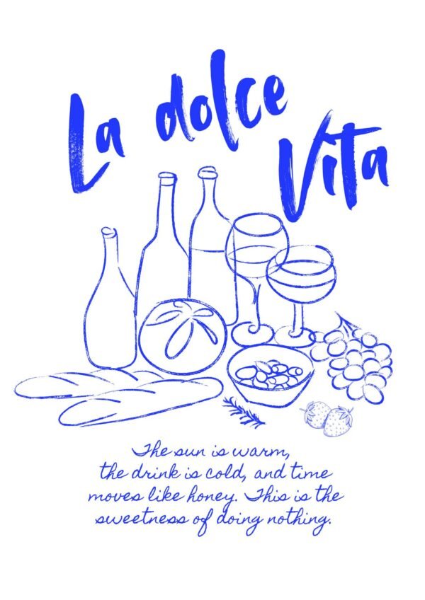 Blue Minimalist La Dolce Vita Poster, framed canvas wall art