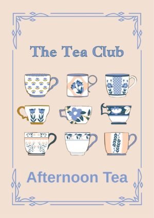 Blue Pink The Tea Club Ornate Cup Flowers Afternoon Tea Poster framed kitchen canvas wall art