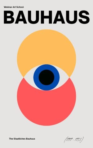 Blue, Red and Yellow Bauhaus Eye Poster and framed canvas wall art
