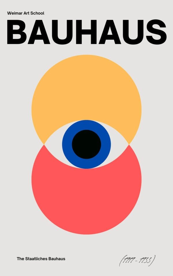 Blue, Red and Yellow Bauhaus Eye Poster and framed canvas wall art