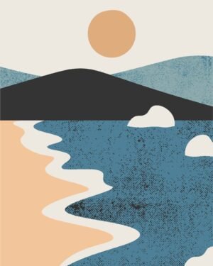Blue and Beige Coastal Boho Wall Art Print framed poster and canvas wall art
