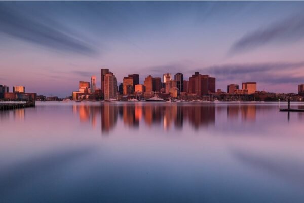 Boston Skyline at Sunrise Print framed poster and canvas wall art
