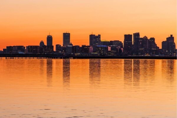 Boston Skyline at Sunset Print Framed Poster and Cityscape photography Canvas Wall Art