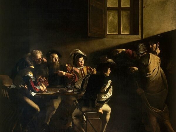 Caravaggio The Calling of Saint Matthew Art Print framed poster and canvas wall art