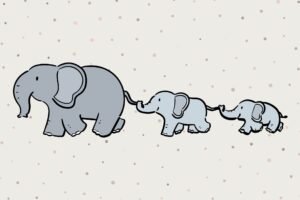 Cute Elephant Family Follows Each Other Poster, Horizontal Wall Art Print for nursery and children playroom canvas print