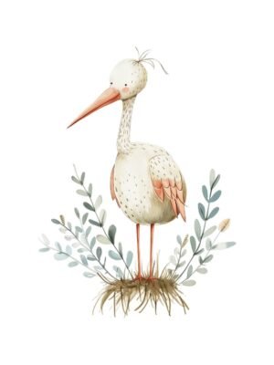 Cute Stork Poster for nursery and children room wall decor, canvas wall art and framed poster