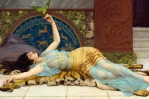 Dolce Far Niente Art Print by John William Godward painting framed canvas wall art