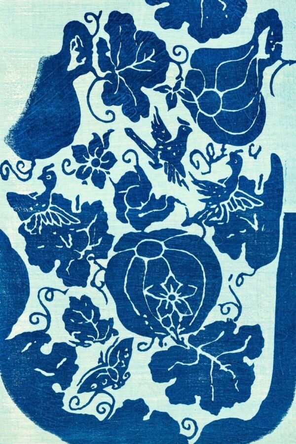 Flowers, Butterflies, Blue Birds and Pumpkings Taguchi Tomoki Art Print Yatsuo no Tsubaki canvas wall art and framed poster woodblock print