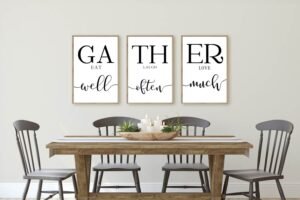 Gather Sign Wall Art for Dining Room Wall Decor, Gather Sign for Kitchen, Dining Area canvas Wall Art Black and White