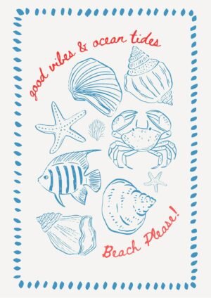 Good Vibes & ocean Tides Beach Please! Summer Vibes Poster framed canvas wall art print