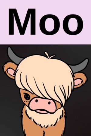 Highland Cow Moo Poster Print framed cartoon farm animal canvas wall art