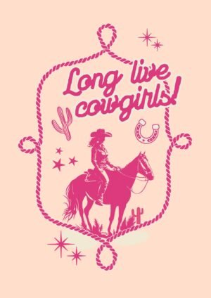 Long Live Cowgirls Poster, framed pink girly canvas wall art for female bedroom wall decor