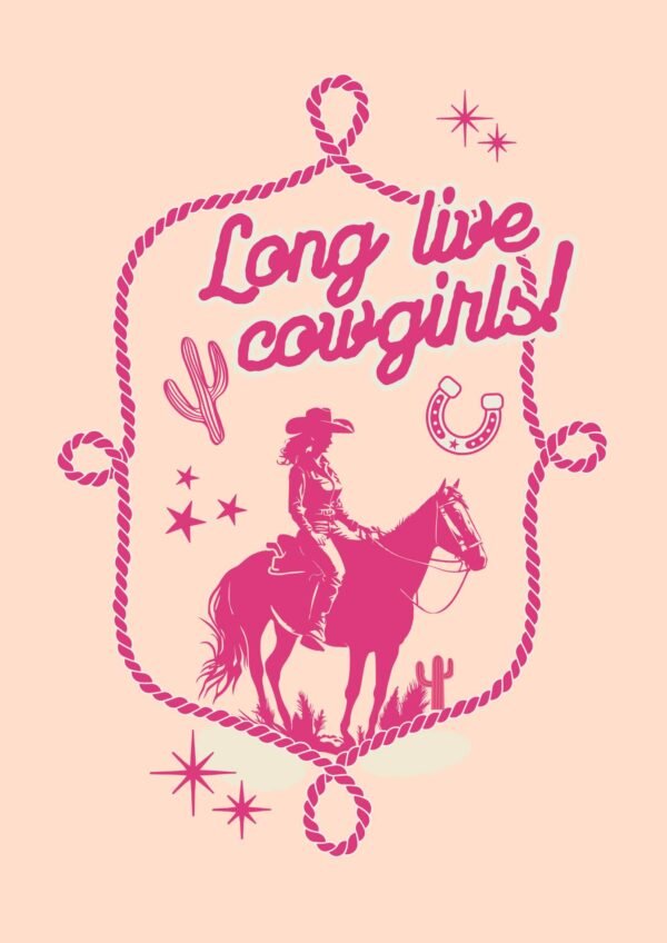 Long Live Cowgirls Poster, framed pink girly canvas wall art for female bedroom wall decor