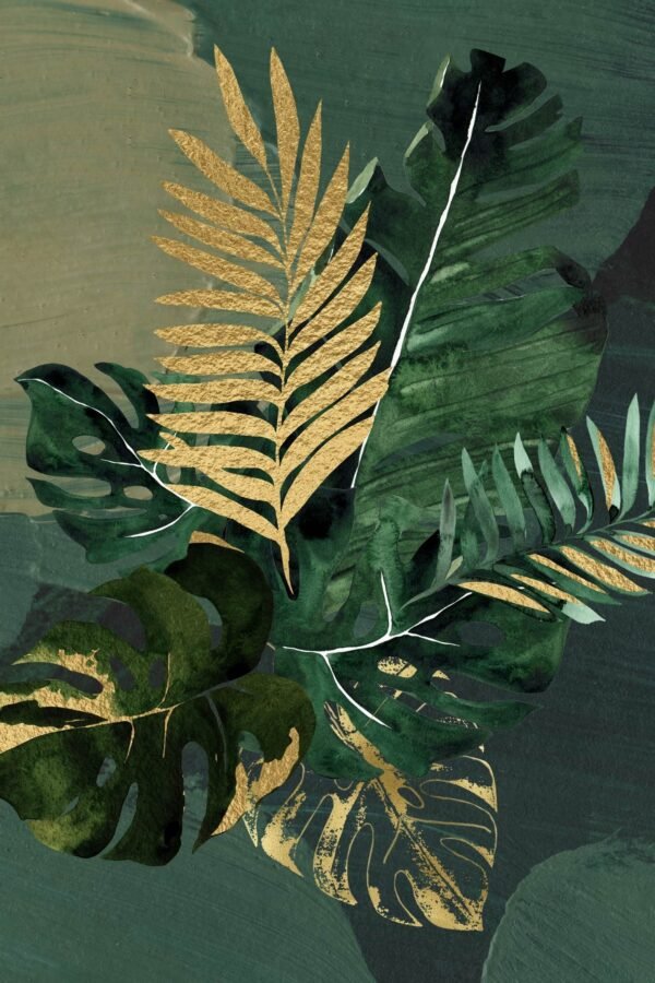 Nordic Plants Golden Leaf Canvas Wall Art and Framed Poster Print