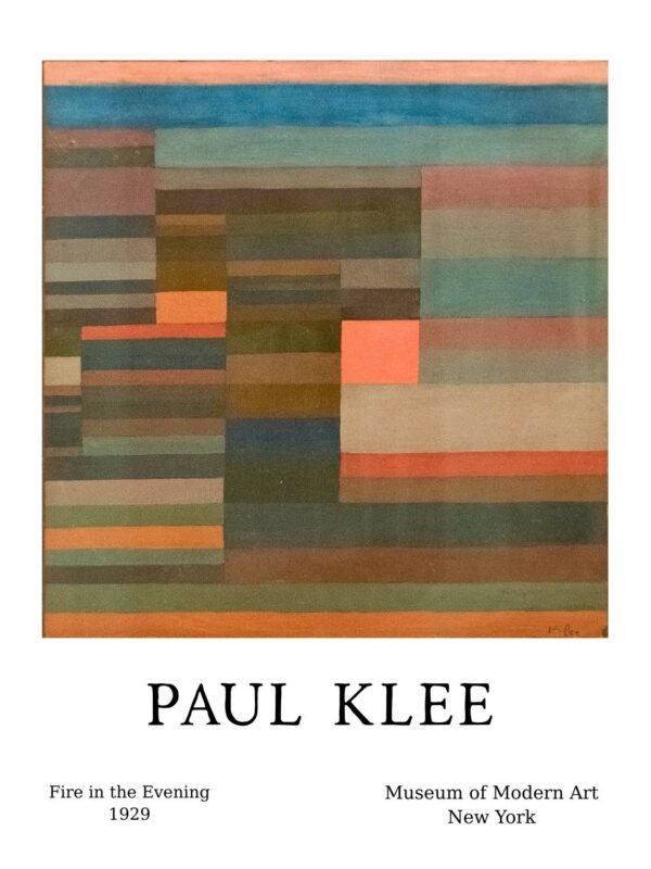 Paul Klee Fire in the Evening Print, abstract geometric colorful canvas wall art and framed poster