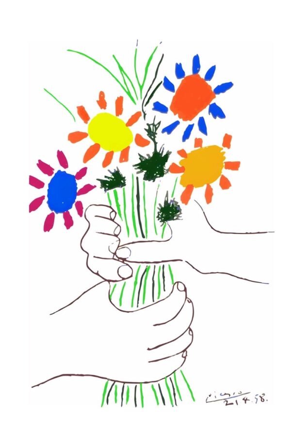 Picasso Bouquet of Peace Flowers Poster print, minimalist floral pablo picasso framed canvas wall art