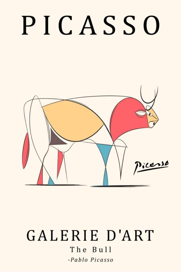 Picasso The Bull Poster, Framed Minimalist Animal Canvas Wall Art Print
