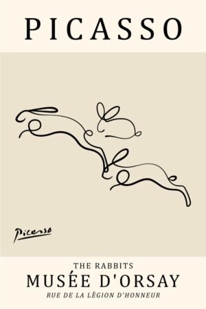 Picasso The Rabbits Minimalist Line Art Poster print and framed canvas wall art