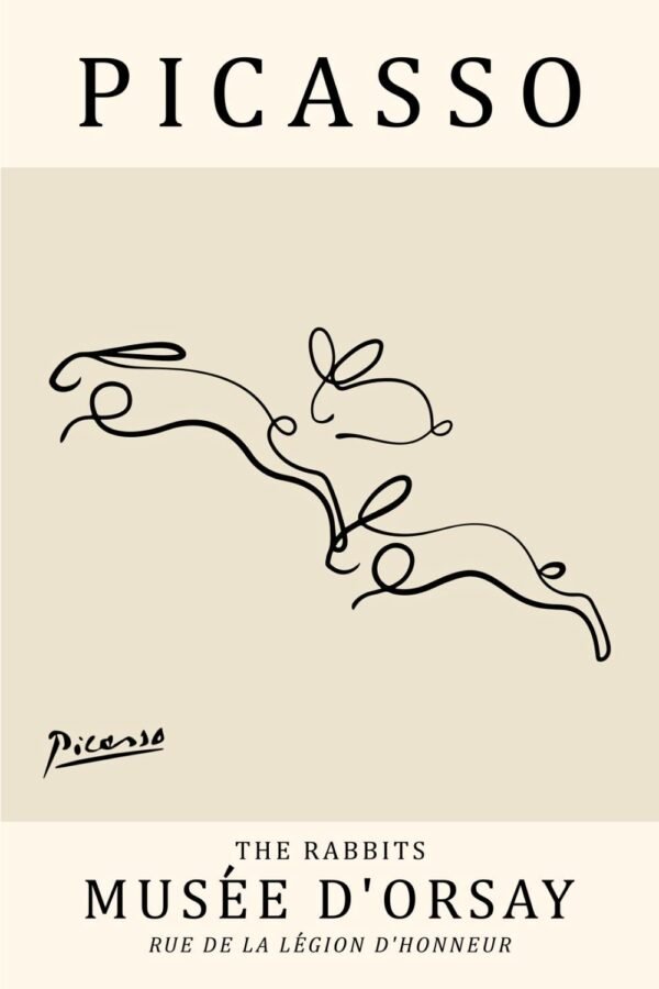 Picasso The Rabbits Minimalist Line Art Poster print and framed canvas wall art