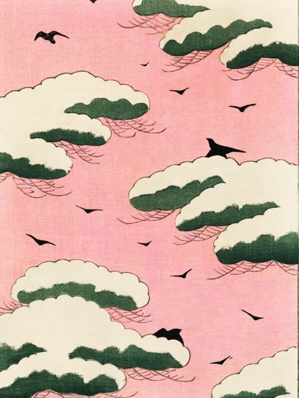 Pink Sky Print by Watanabe Seitei framed poster and japanese style canvas wall art
