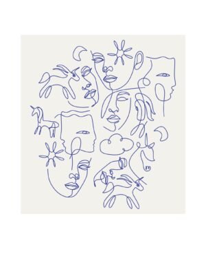 Scandinavian Minimalist Abstract Faces Line Art Print, Modern Canvas Wall Art and framed poster