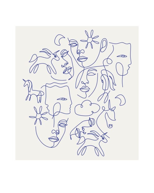 Scandinavian Minimalist Abstract Faces Line Art Print, Modern Canvas Wall Art and framed poster
