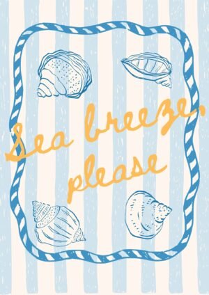Sea Breeze Please Coastal Themed Poster Blue White and Orange Summer canvas wall art