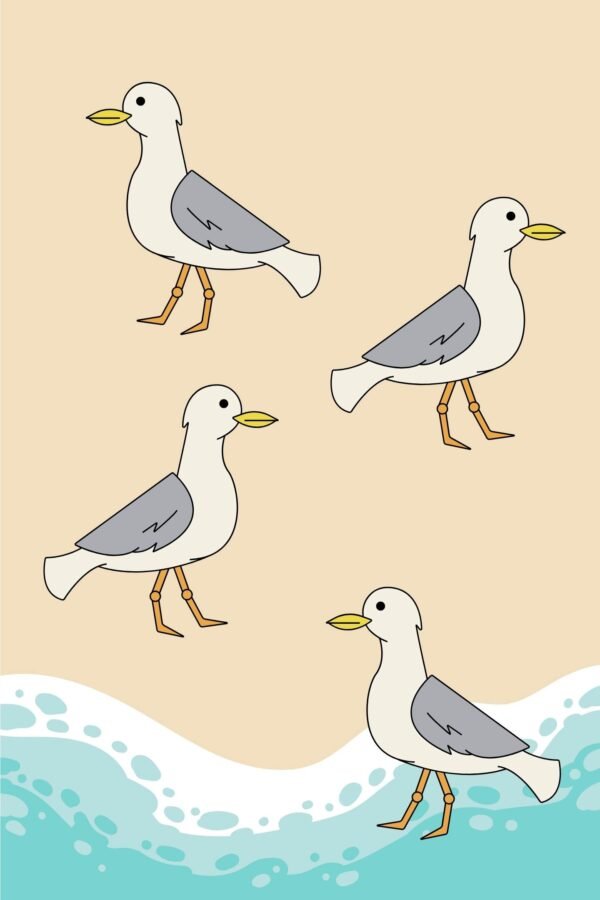 Seagull on the Beach Print framed poster and canvas wall art
