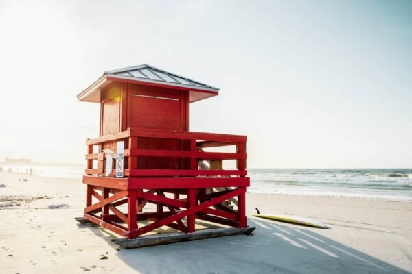 Siesta Key Beach with Red Guard Station Photography Print coastal landscape canvas wall art and framed poster