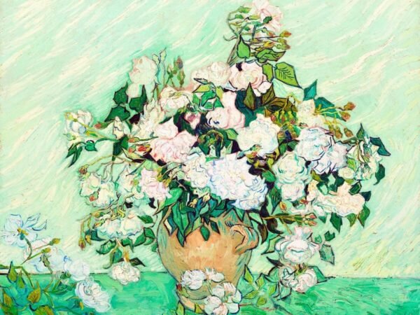 Vincent Van Gogh Still Life Vase with Pink Roses Art Print, framed poster and canvas wall art