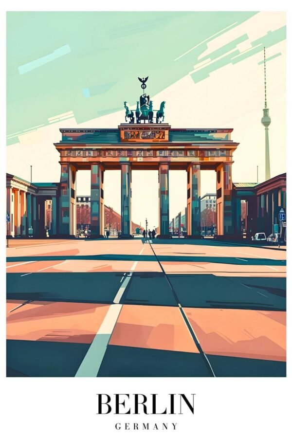 Vintage Brandenburg Gate Berlin Travel Poster print and framed canvas wlall art