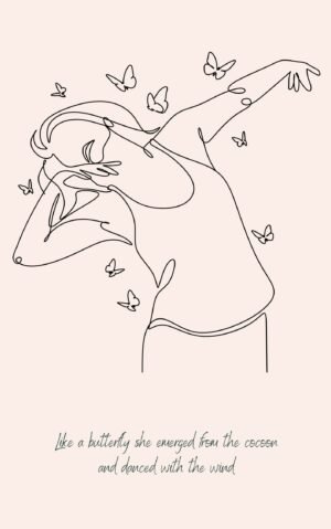 Woman Dancing with Butterflies Line Art Self love Feminine Poster and framed canvas wall art print