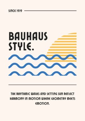 Yellow and Blue Coastal Bauhaus Poster print and framed canvas wall art