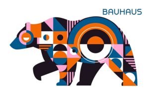 Colorful Geometric Bauhaus Bear Canvas Wall Art Print and Framed Poster