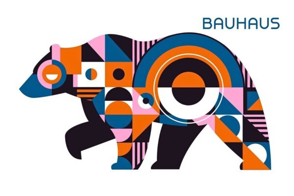 Colorful Geometric Bauhaus Bear Canvas Wall Art Print and Framed Poster