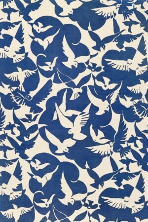Pigeons White and Blue Wall Art Print Framed Poster and Canvas Art