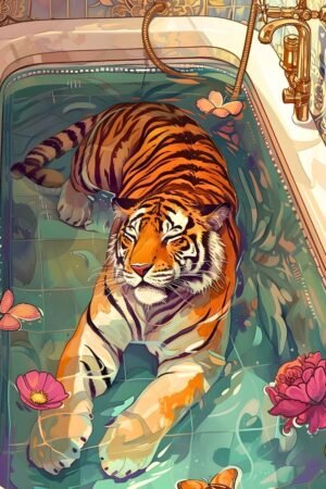 Tiger in Bathtub Poster