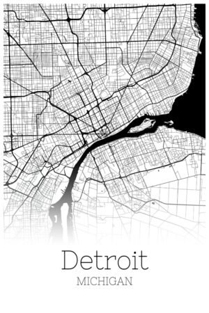 Black and White Michigan Detroit Map Poster