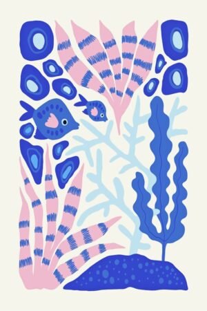 Blue Pink Under the Sea Coral Reef Poster