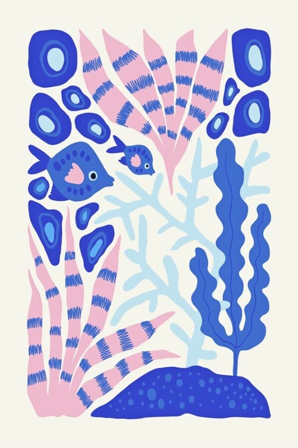Blue Pink Under the Sea Coral Reef Poster