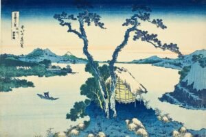 Katsushika Hokusai A View of Mount Fuji Across Lake Suwa Print poster and Canvas Wall Art