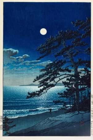 Kawase Hasui Spring Moon at Ninomiya Beach Print Japanese Ukiyo E Woodblock Canvas Wall Art and Framed Poster