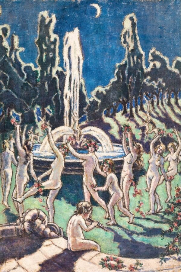 Nudes Dancing Round a Fountain by Moonlight Art Print by Mainie Jellett